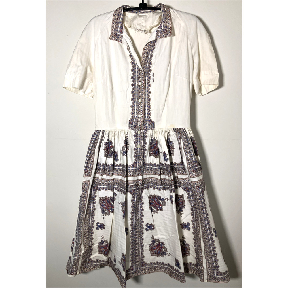 Vtg Prairie Shirt Dress 60s 70s Paisley Cottong Lightweight Johnnye Jr Small 34"
